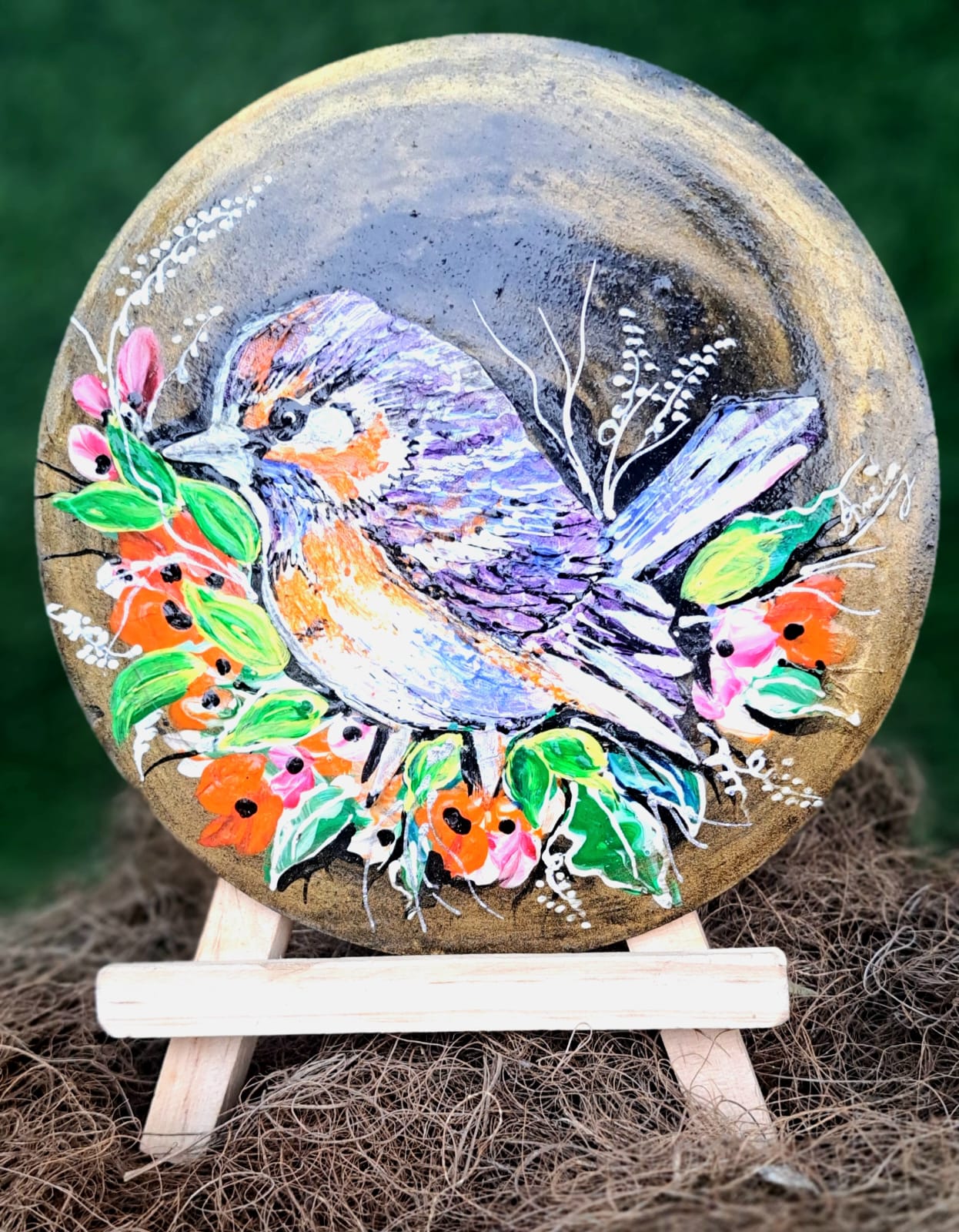 Handmade Art Painting | Bird Painting on a Round MDF Board  | Wall Decor Artwork | Home & Office Decor |