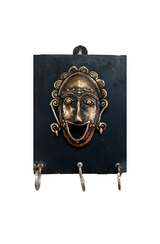 Handgemaakte messing dame masker sleutelhouder | Lachend gezicht sleutelhaak | Uniek Design Hanger/Houder | Huis en kantoor Decor