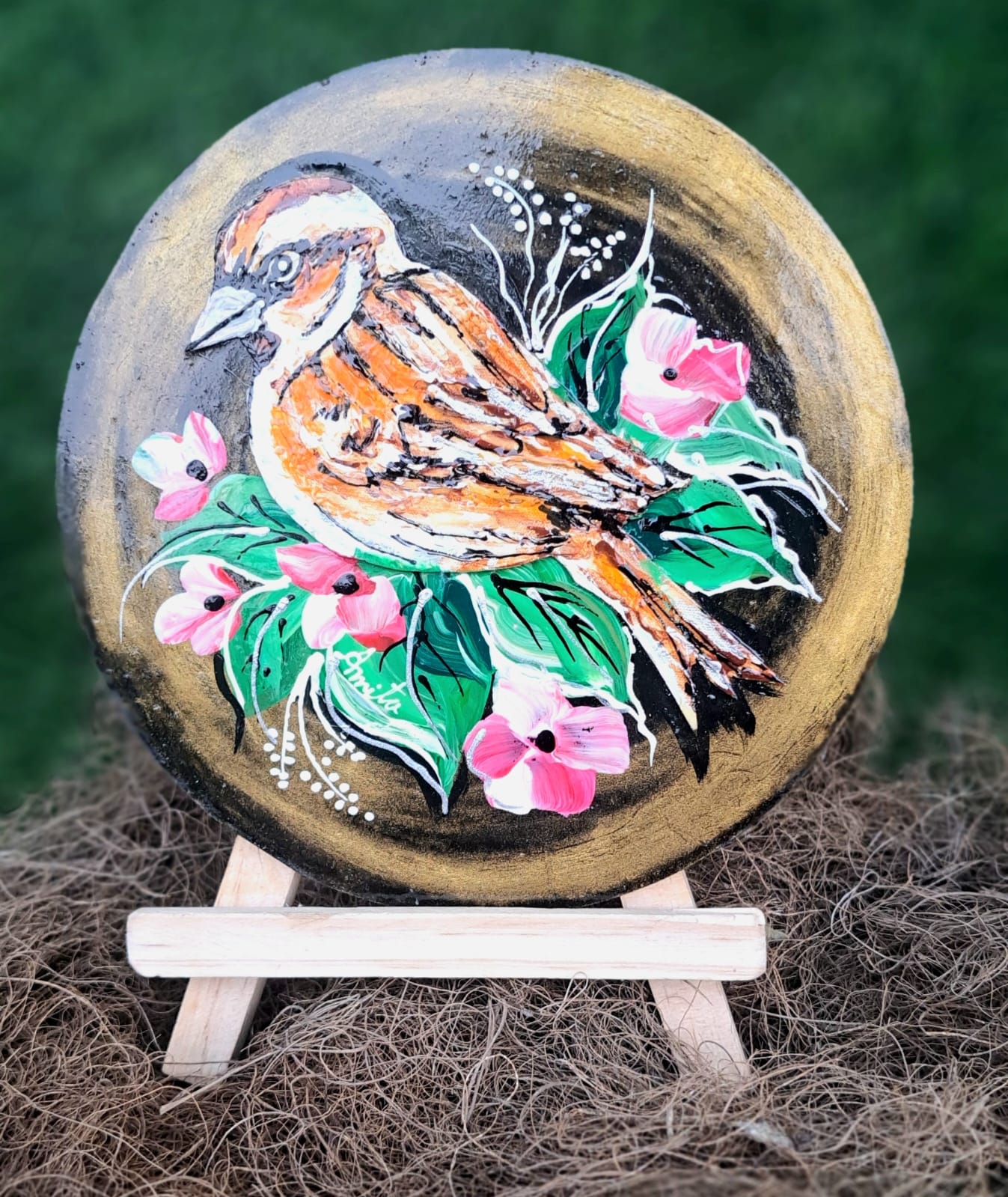 Handmade Art Painting | Bird Painting on a Round MDF Board  | Wall Decor Artwork | Home & Office Decor |