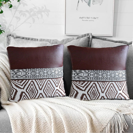 Cushions living room | cushion cover 45x45 cm | pillowcase | decorative cushions | cushion cover | PU leather-cotton | hand block printed ( pack of 2 )