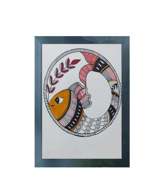 Handmade Madhubani Art Painting | Prosperity in Patterns: The Fish Artwork | Wall Decor Artwork | Home & Office Decor |