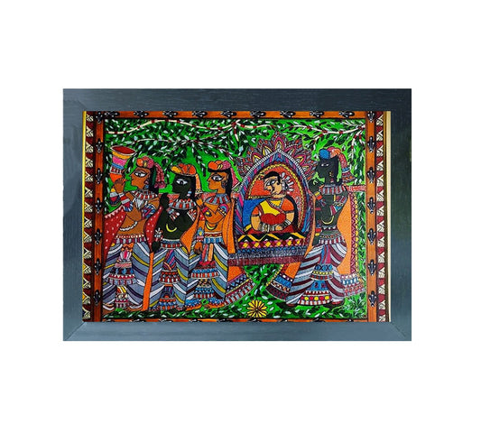 Handmade Madhubani Art Painting | Traditional Indian Madhubani Painting Capturing Doli Kahar Scene | Wall Decor Artwork | Home & Office Decor |