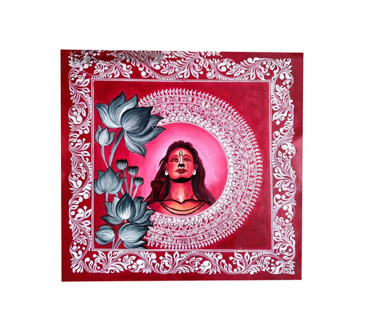 Handmade Folk  Art Painting | Lord Shiva Aipan Art  Wall Frame | Wall Decor Artwork | Home & Office Decor |