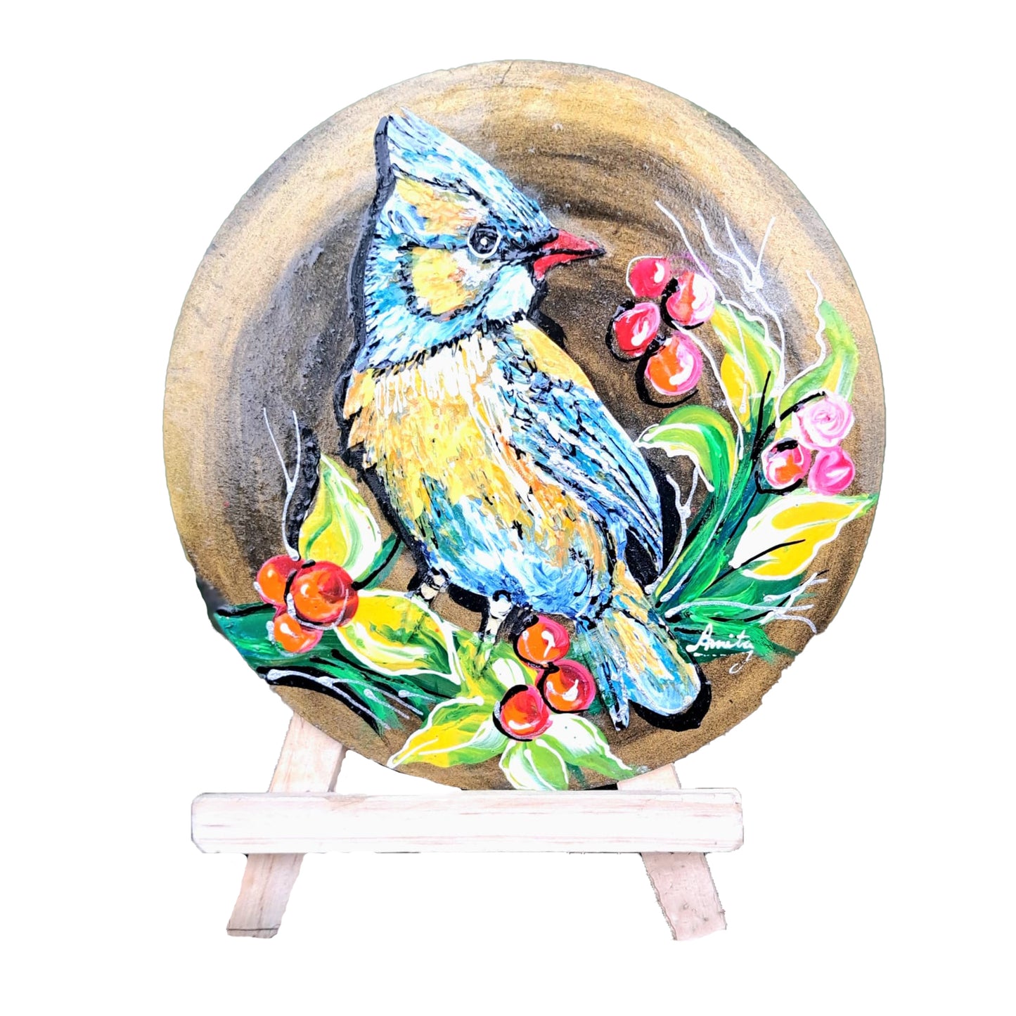 Handmade Art Painting | Bird Painting on a Round MDF Board  | Wall Decor Artwork | Home & Office Decor |