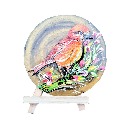 Handmade Art Painting | Bird Painting on a Round MDF Board  | Wall Decor Artwork | Home & Office Decor |