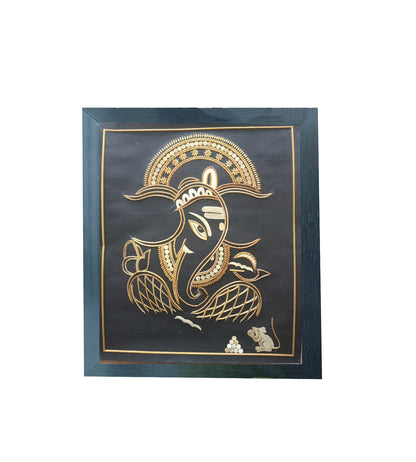 Handmade Sikki Art Painting | Lord Ganesh Wall Frame | Wall Decor Artwork | Home & Office Decor |