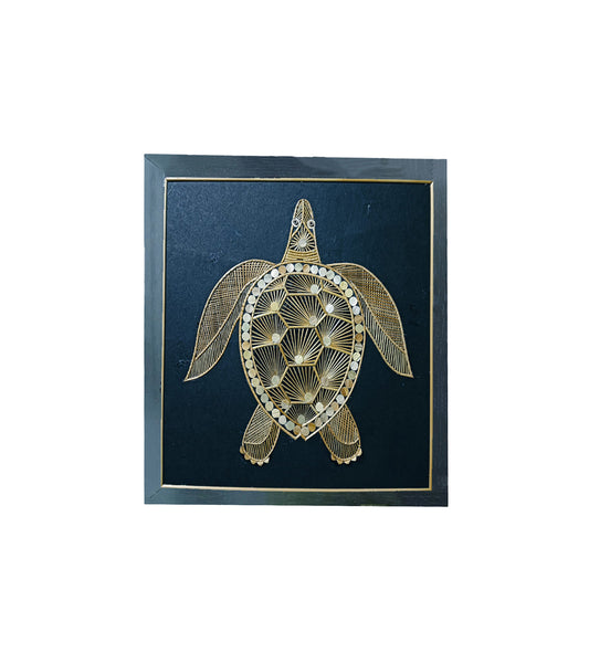 Handmade Sikki Art Painting | Golden Turtle Wall Frame. | Wall Decor Artwork | Home & Office Decor|