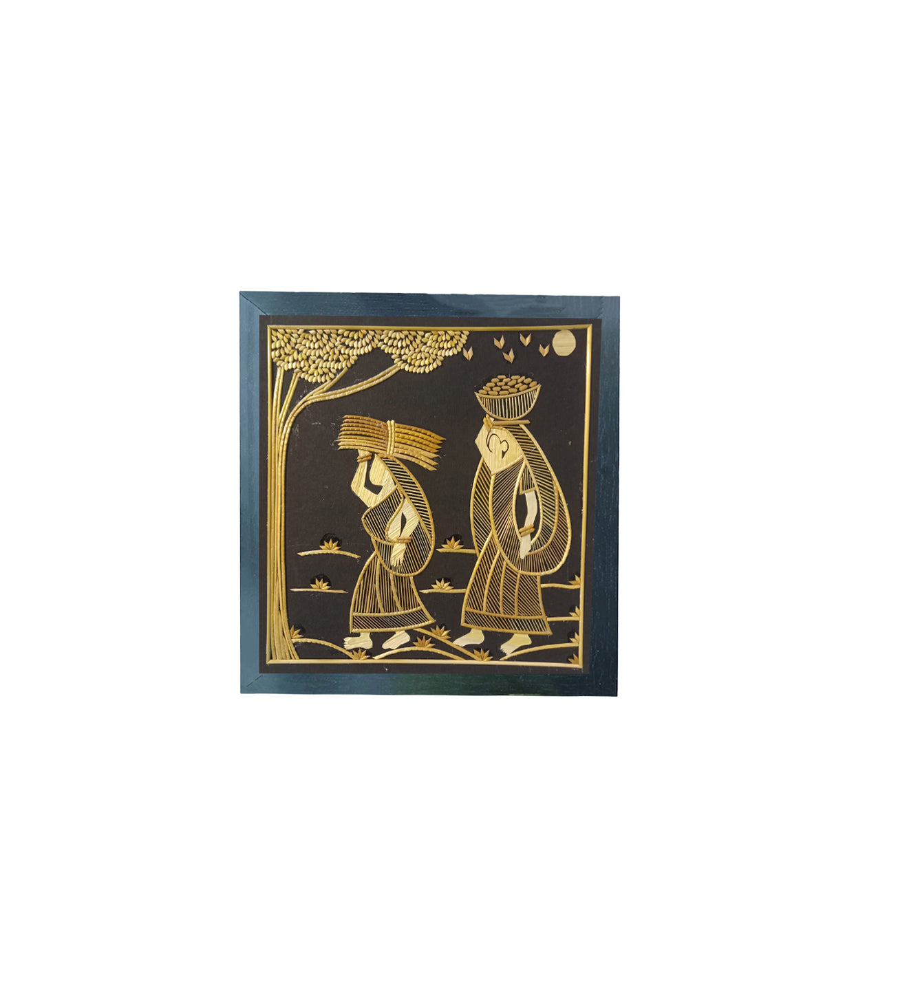 Handmade Sikki Art Painting | Village Scene Wall Frame | Wall Decor Artwork | Home & Office Decor |