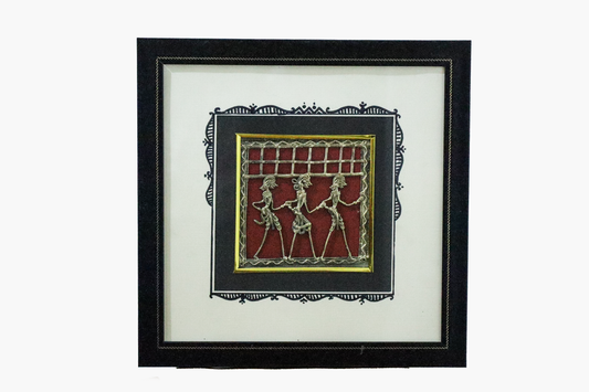 Handgemaakte Tribal Figures Wall Art | Messing Volkskunst | Houten Frame | Thuis en kantoor decor