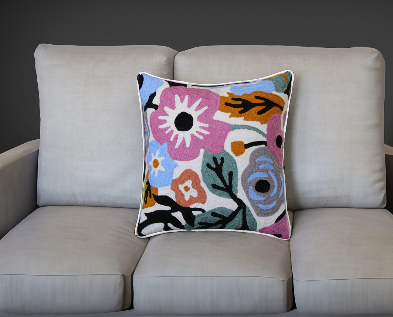 Cushions living room | cushion cover 45x45cm | pillowcase | decorative cushions | cushion cover | cotton | Full Hand Embroidery Chain