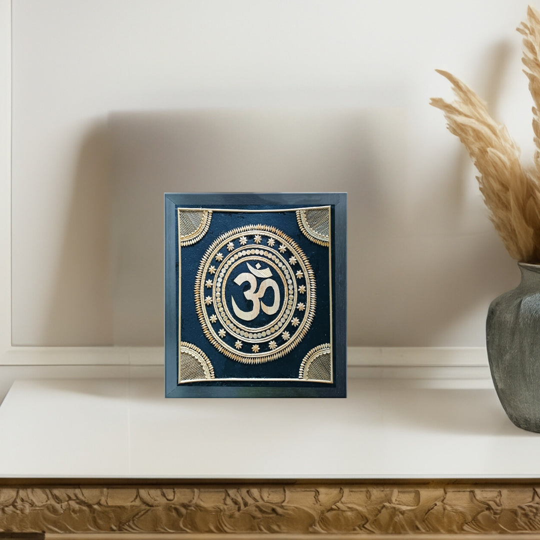 Handmade Sikki Art Painting | Om Symbol Frame | Wall Decor Artwork | Home & Office Decor |