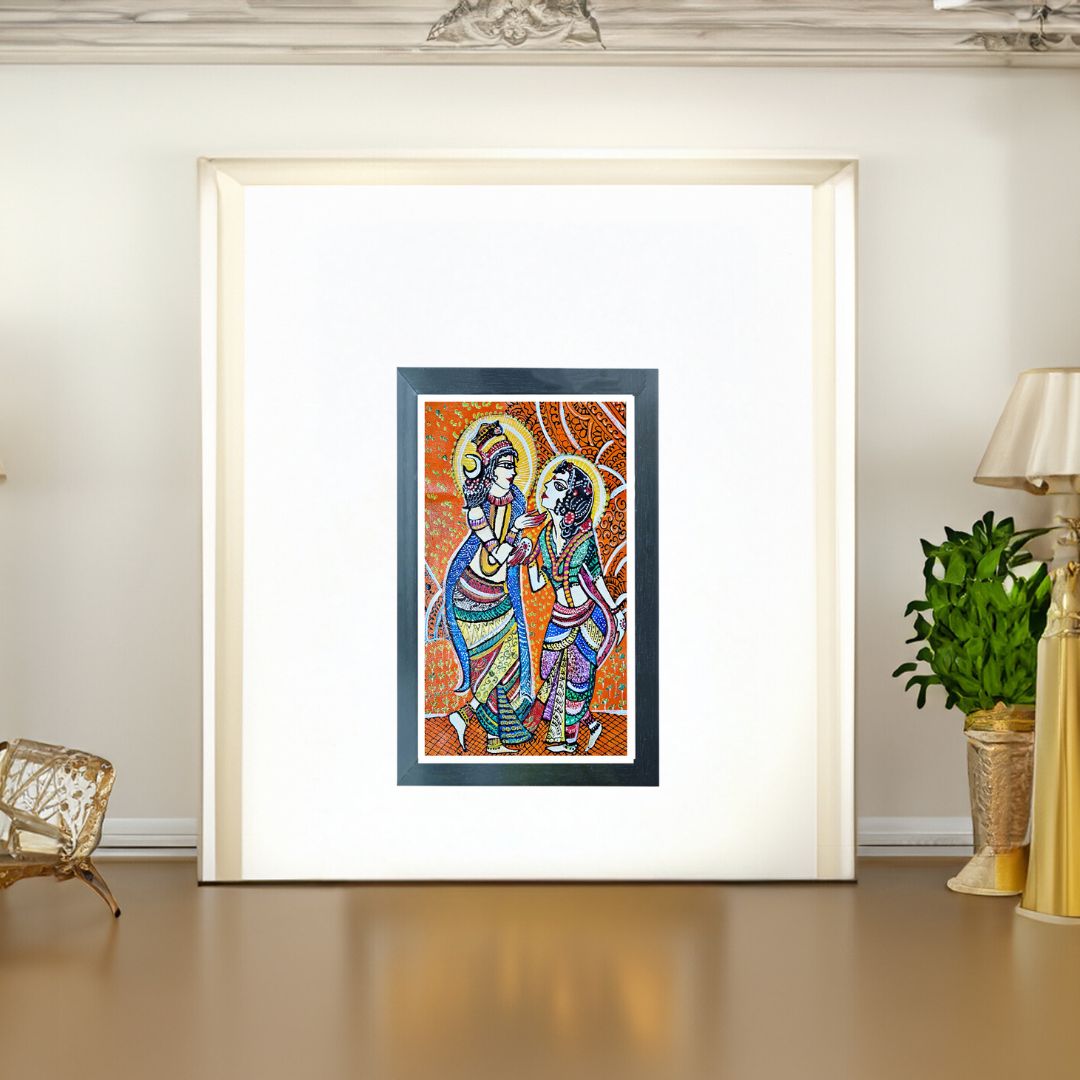 Handmade Art Painting | Radha Krishna Madhubani Painting  | Wall Decor Artwork | Home & Office Decor |