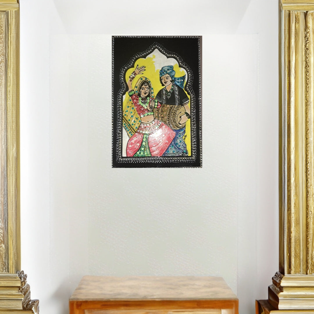 Handmade Art Painting | Couple Dancing  Jharoka  3D Painting| Wall Decor Artwork | Home & Office Decor |