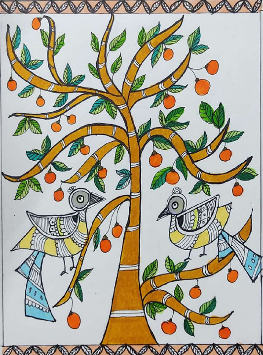 Création d'œuvres d'art Madhubani | Deux voix ne s'arrêtent pas sur un boom | Décoration murale | Oeuvre d'art | Décor de maison et de bureau