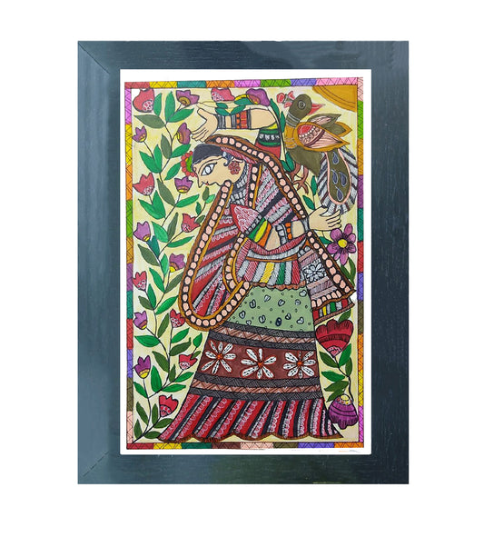 Handmade Madhubani Art Painting | The Colorful Unity of Woman and Nature | Wall Decor Artwork | Home & Office Decor |