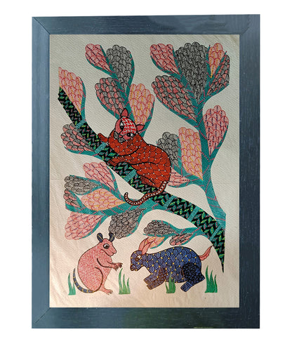 Handmade Gond Art Painting | Enchanting Wild Animals in Nature | Wall Decor Artwork | Home & Office Decor |