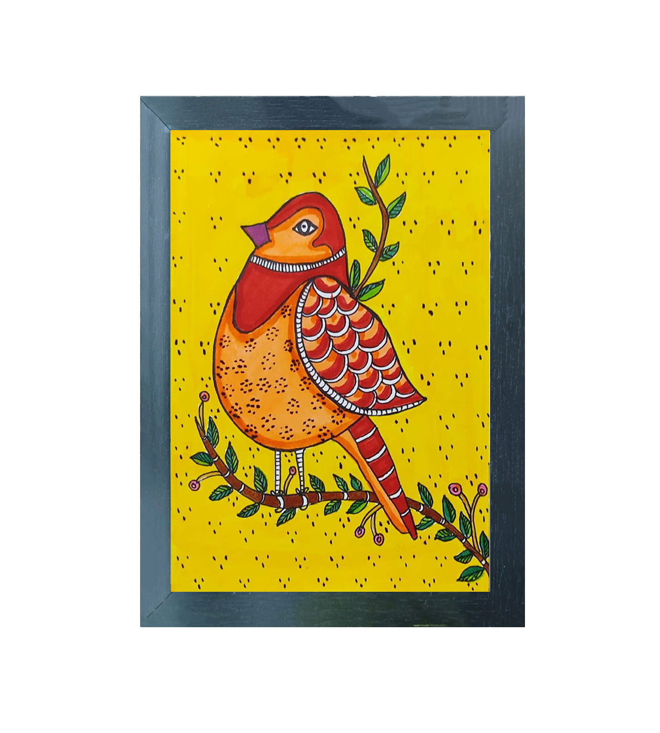 Urbane Hide Handmade Unique Madhubani Art Piece| Perched Bird in Nature| Beautiful Artwork for Wall Decor| Home & Office Decor |