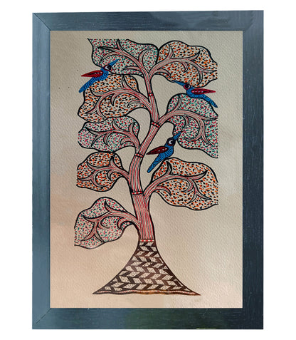 Handgemaakte Gond Art schilderij | Couleurs des voix sur le boom | Décoration murale | Oeuvre d'art | Décor de maison et de bureau