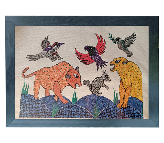 Handmade Gond Art Painting | Vivid Nature Scene | Wall Decor Artwork | Home & Office Decor |