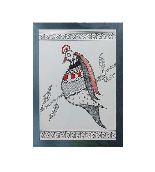 Handmade Madhubani Art Painting | The Bird on a Branch A Colorful Symbol of Life | Discover our collection of beautiful artwork for wall decor | Home & Office Decor |