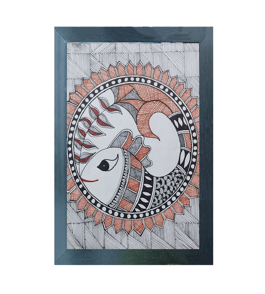 Handmade Madhubani Art Painting | Prosperity in Patterns: The Fish Artwork | Wall Decor Artwork | Home & Office Decor |