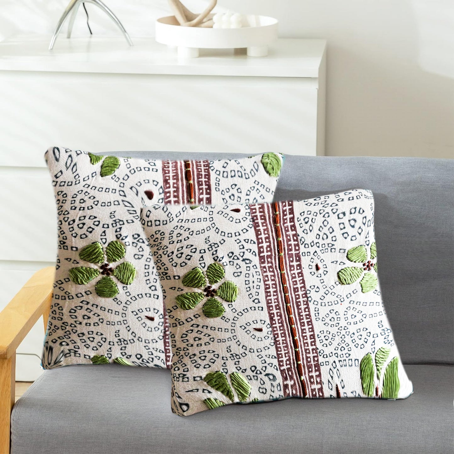 Cushions living room | cushion cover 45x45 cm | pillowcase | decorative cushions | cushion cover | cotton | hand block printed ( pack of 2 )